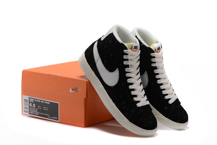 Women Nike Blzer Mid Suede VNT Black White Shoes - Click Image to Close
